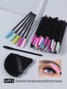 50pcs Silicone Mascara Brushes Multi-Color Mixed Eyelash Combs, Eyebrow Brushes Eyelash Extension Makeup Brush Set Women's Eyebrow Brushes Makeup Tools With 1 Sponge Powder Puff - Multicolor - View 3