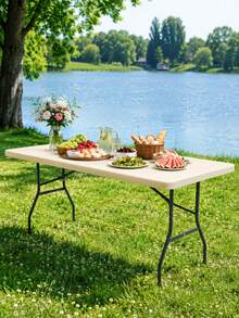 1pc-Ivory Stretch Spandex Tablecloth 6FT, Fitted Rectangular Table Cover For 72 X 30 Inch Tables, Washable Elastic Tablecloth For Weddings, Banquets, Parties And Receptions - Champagne - View 7