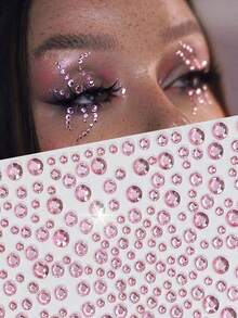 2 Pieces Sparkling Pink Rhinestone Body Gems, 3D Jewelry Stickers For Party Makeup, Accessories, Rhinestone Stickers For Y2K Style, Music Festival - Green - View 1