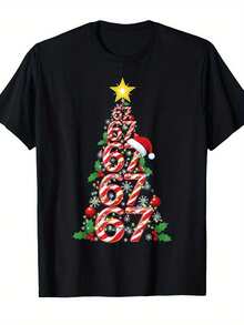 Playera Hombre Número 67 con Árbol de Navidad y Bastón de Caramelo, Humor - Negro - Ver 1
