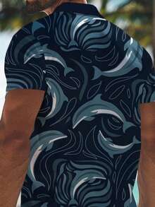 Men's Casual Everyday Dolphin Print Short Sleeve Polo Shirt, Summer - Multicolor - View 6