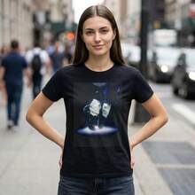 100% Cotton Vintage Tee Glitter Socks T-Shirt |   Midnight Scene Print Tee - Black - View 8