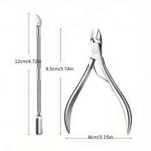 2 Set Gunting Kuku dan Pemangkas Kuku Profesional dari Baja Tahan Karat, Multifungsi, Pendorong dan Penghapus Lapisan Keratin untuk Perawatan Kuku dan Manikur, Termasuk Set Kuku Kaki Bagian Dalam dengan Gunting Kuku Logam dan Batang Pendorong Berkepala Ganda - Perak - View 7