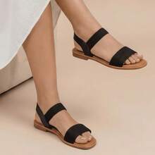 ALLEAN Flat Sandal With Elastic. - BLACK RIBBED 2 - View 3