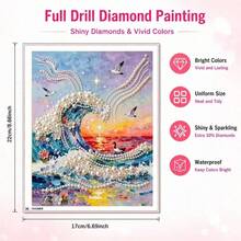 17x22厘米日落蓝钻画套装 - 手工仿珍珠波浪风景珍珠画，DIY艺术品，家居装饰礼品 - A - 查看 2