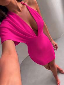 Women's Sexy Elegant Pink Backless Spaghetti Strap Bandage Bodycon Dress, Suitable For Party, Cocktail, Wedding Guest Spring - Hot Pink - View 1
