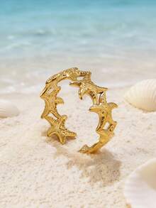 VceTd 3PCS Ocean Vacation Style Stainless Steel Women's Single Rings With Starfish/Shell Design, Suitable For Women's Daily Wear, Holiday Travel, Beach Vacation, Or As A Holiday Gift For Women Or Loved Ones - Yellow Gold - View 7