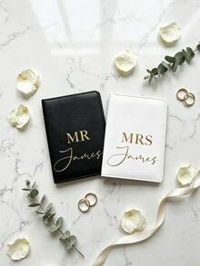 Personalized Custom Name Text Unisex PU Leather Passport Holder And Luggage Tag Set, Elegant Minimalist Style, Exclusive Customization, Exquisite, Enhances Ritual Feeling, Easy To Distinguish, Waterproof And Wear-Resistant, Daily Use, Wedding Souvenir, Suitable For Couples Honeymoon Travel, Holiday Vacation, Students, Couples Travel, Back To School Season Travel, Back To School Gift, Teacher's Day Gift, Personalized Exquisite Gift For Them, Conveying Beautiful Blessings - Multicolor - View 3
