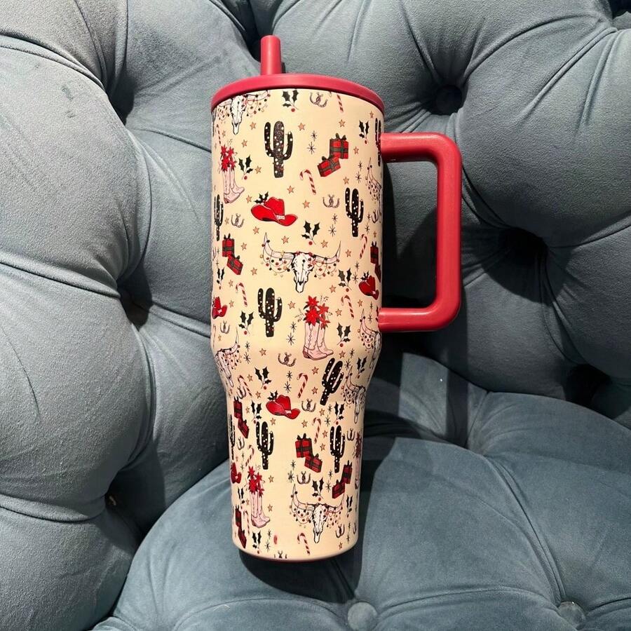 40oz HYDRO-JUG Large Capacity Vacuum Cup,Thermal Mug, Ice Cup, Portable And Leak-Proof. 6 Patterns (Cowboy Christmas/Wild Rose/Leopard/Camo/Black Leopard/Plaid). Ideal For Office, Gym And Road Trips, Excellent Choice For Holiday Presents. - 牛仔聖誕 - 查看 1