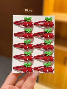 10pcs Red & Purple Cherry BB Hair Clips, Cute Women's Side Hair Clips, Flyaway Hair Clips, Suitable For Daily Use Hair Accessories - Red - View 4