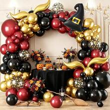 118Pcs Wizard School Themed Balloon Arch Kit, Burgundy Black Gold Latex & Wizard Hat Foil Balloons, No Power Required, Decor For Halloween, Carnival, Christmas, Easter And Themed Birthday Gathering - Multicolor - View 4