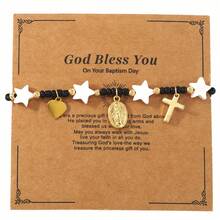 1 pièce Bracelet pendentif étoile à cinq branches minimaliste mode d'été, bracelet cœur, bracelet Jésus, bracelet pendentif croix, bracelet noir ajustable, bracelet perle de cuivre, carte de Pâques croix, cadeau de baptême, cadeau de Ramadan, bracelet de couple, bracelet de sœur, cadeau de famille, cadeau d'anniversaire - Multicolore - Voir 5