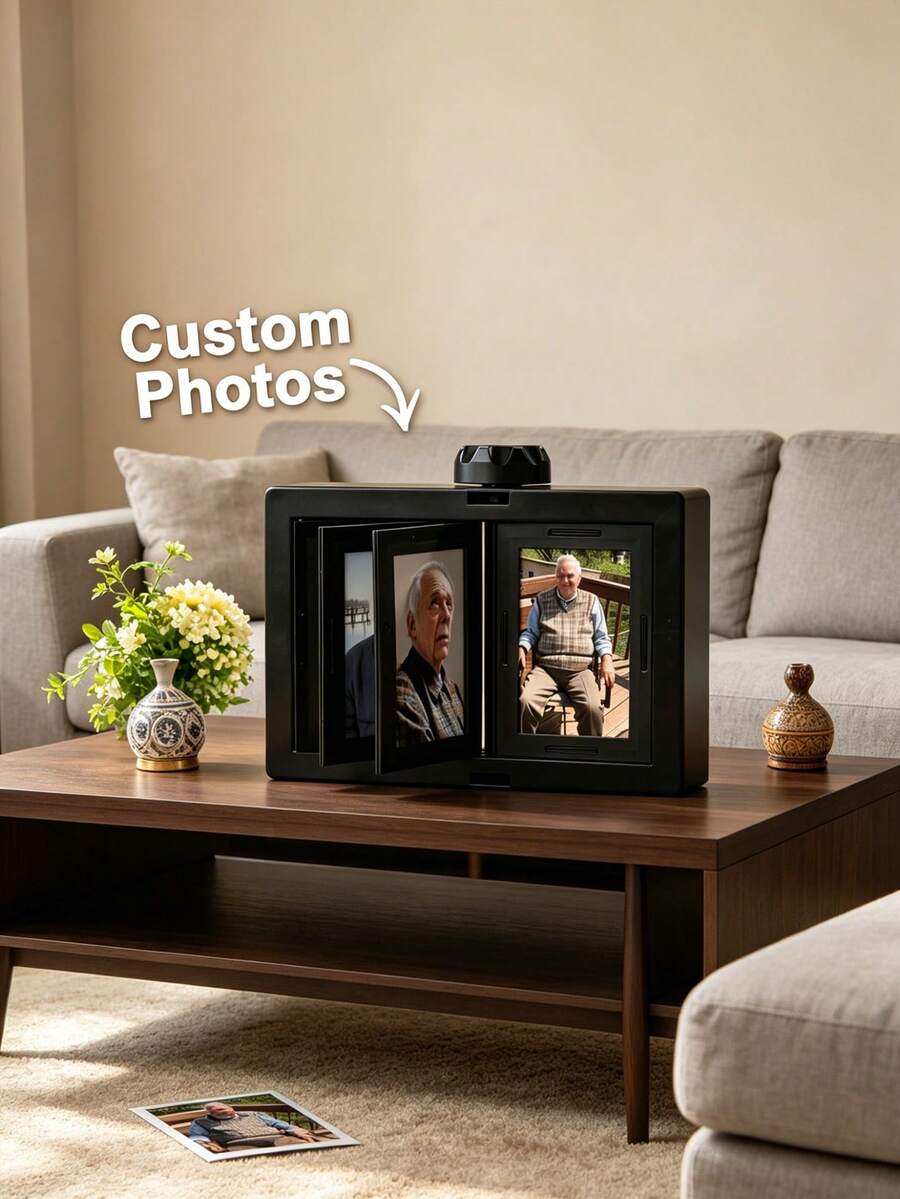 Marco de fotos de escritorio personalizado con foto, pantalla de desplazamiento, decoración de fotos, adorno de escritorio con imagen personalizada, adecuado para el hogar y la oficina, caja de recuerdos de fotos giratoria, regalo de aniversario, Día de San Valentín, cumpleaños, graduación, soporte decorativo para exhibición de fotos - Multicolor - Ver 1
