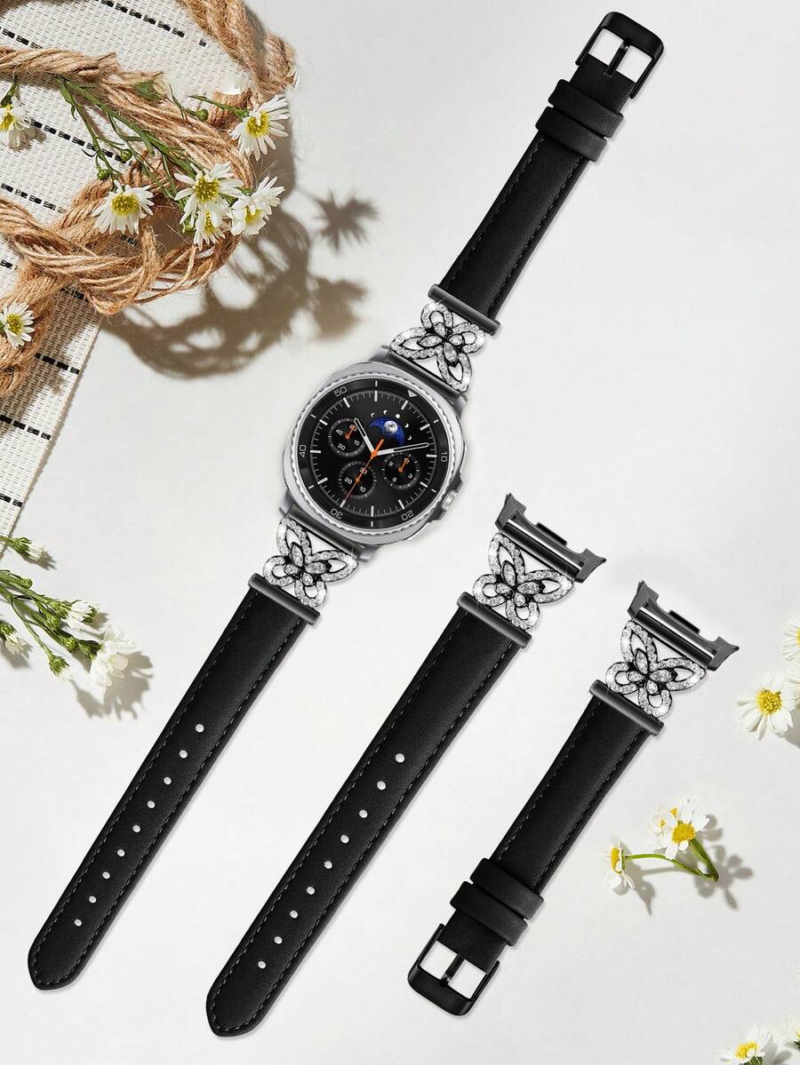 Galaxy Watch 8 錶帶，1件鑲嵌立方鋯石金屬優雅錶帶 + 1件亮面風格（不含螢幕保護貼）。相容 Galaxy Watch 8 40mm 與 44mm 錶殼，可調節替換錶帶配件，適合男士與女士運動手錶