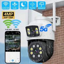 2MP+2MP Dual Lens Outdoor Security Camera, 355° Pan/Tilt 2.4G/5G WiFi Wireless Surveillance Camera, Full Color Night Vision, Motion Detection, Two-Way Audio, Suitable For Street, Garden And Home CCTV Camera - Multicolor - View 2