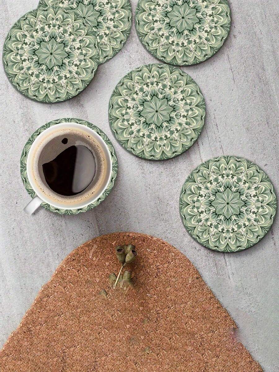 6pcs Cork Coaster Set, Suitable For Coffee Table, Apartment, Wooden Bar, Mug, Glass, Beer Cup, Home Decor, Tablecloth And Kitchen Decor - Multicolor - View 1