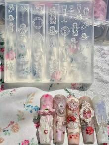 1件裝深色哥德洛可可復古天使神祇玫瑰血蠟燭台十字架3D雕刻美甲矽膠模具 - 無色 - 查看 13