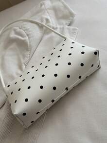 White Polka Dot Stylish Women's Shoulder Bag, Large Capacity Underarm Bag, Suitable For Dating And Daily Outfits For Women - White - View 9