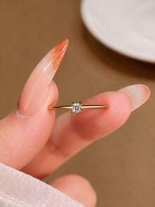 1pc S925 Sterling Silver Delicate Luxury Single Zirconia Open Thin Ring, Women's Minimalist Personalized Korean Style Fashion Elegant Stackable Niche Ring, Suitable For Daily Commute Wear, Versatile Ins Style Accessory - Diamond - View 7