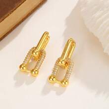1 Pair 14K Gold Plated Copper Zirconia Earrings, Elegant And Dignified - Gold - View 4