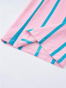 Pantalones de Verano para Mujer, de Pierna Ancha, a Rayas Rosas, de Cintura Alta, Casuales, Holgados, Estilo Bohemio, de Pierna Recta, Largos - Azul del lago rosa - Ver 7