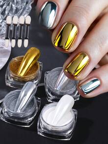 1/4 Box Holographic Powder Nail Glitter Mirror Effect Gold Silver Laser Moonlight White Aurora & Metallic Pigment Rubbing On Dust DIY Y2K Charm Salon Manicure Designs Nail Art Decorations Nail Supplies - Multicolor - View 12