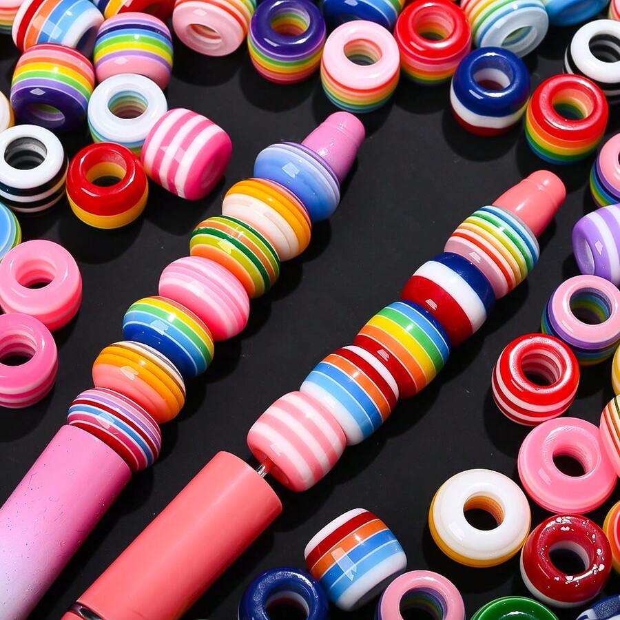5/40er Packung gestreifte Harz-Rad- und Fassperlen, perfekt für DIY-Schmuckherstellung von Armbändern, Halsketten und Bastelarbeiten, ideal für Boho- und Sommerstile - Zufällige Farbe - Übersicht 1