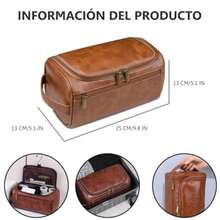 Neceser para Hombre, Necesers de Viaje Impermeable para Hombres y Mujer, Neceser Portátil, para Colgar, de Gran Capacidad, Necesers de Piel para Hombre - Marrón Rojizo - Ver 3