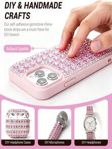 1 Yard Pink Shiny Rhinestone Strip Self-Adhesive Rhinestone Decorative Tape, 9mm Wide Rhinestone Sticker, Suitable For DIY Home Wall Decoration, Car, Clothing, Box, Photo Frame, Bottle, Shoes, Hat And Phone Decoration, Party Decoration - Size 1 Small Pink - View 5