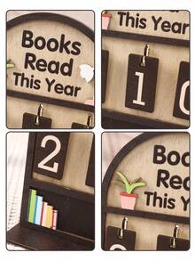 1set Wooden Reading Count Display Board,Replaceable Number Books Read Tracker Sign,Yearly Reading Goal Record Desktop Ornament,Library Tabletop Ornament,Home Decor,Babyshower Decor,Study Room Table Decor,Book Lovers Gifts,Party Supplies,Bookworm Gift - Brown - View 10