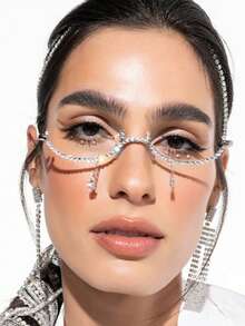 European And American Hot-Selling Sparkling Crystal Glasses Frames For Women, High-End Party Photo Prop Rhinestone-Studded Rimless Glasses Frames - Multicolor - View 1