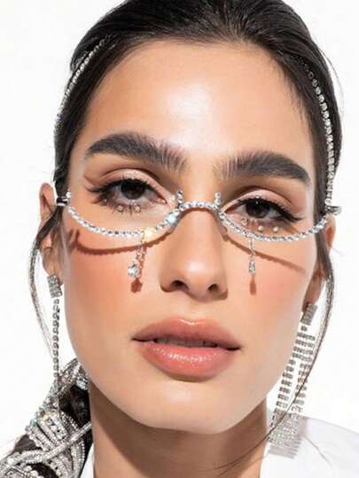 European And American Hot-Selling Sparkling Crystal Glasses Frames For Women, High-End Party Photo Prop Rhinestone-Studded Rimless Glasses Frames