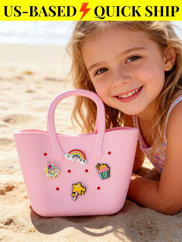 Children's Solid Color Flower Hollow DIY Handbag Cute Purse Beach Bag Detachable Silicone Decoration Kids Fashion Accessory Birthday Gifts
