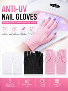 1 Pair UV Protection Gloves For Nail Lamps, Anti-UV Sun Protection Gloves For Gel Nails, Full Finger Nail Safety Gloves, Professional Nail Accessories For UV/LED Lamp Protection, Sunscreen, Sunshade, Driving, Outdoor Travel, Perfect For Nail Technicians, DIY Enthusiasts, Beauty Lovers, Great Gift For Valentine's Day And Mother's Day - Pink - View 1