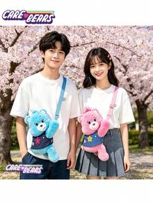 Care Bears 女款粉色卡通熊斜背包，毛絨肩背包大容量斜背包，適合上班、旅行、購物、收納、開學 - 彩色 - 查看 11