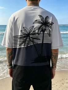 Herren Urlaubs-Lässig Farbblock T-Shirt mit Kokosnussbaum Muster, Kurzarm - Verschiedenfarbig - Übersicht 4