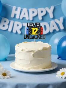 1pc Retro Gamer Theme Cake Topper, Colorful Laser-Cut Number Birthday Party Cake Decorations With Cake Flag Insert - Multicolor - View 10