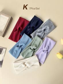 7Pcs Women's Outdoor Plaid & Solid Color Criss-Cross Stretch Headbands, Versatile For Cycling And Casual Wear - Multicolor - View 19