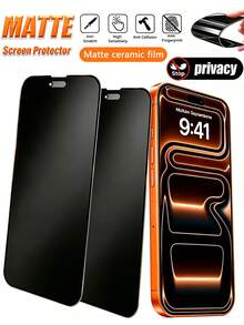 2Pcs Ceramic Matte Privacy Screen Protector For IPhone 17/17 Pro Max/17 Pro/16 Pro Max/16 Pro/15 Pro/15/14/13/12/11/X. Features Privacy Protection, Matte Finish, Fingerprint Resistance, Anti-Glare, Full Coverage, Scratch And Drop Resistant. - Black - View 12