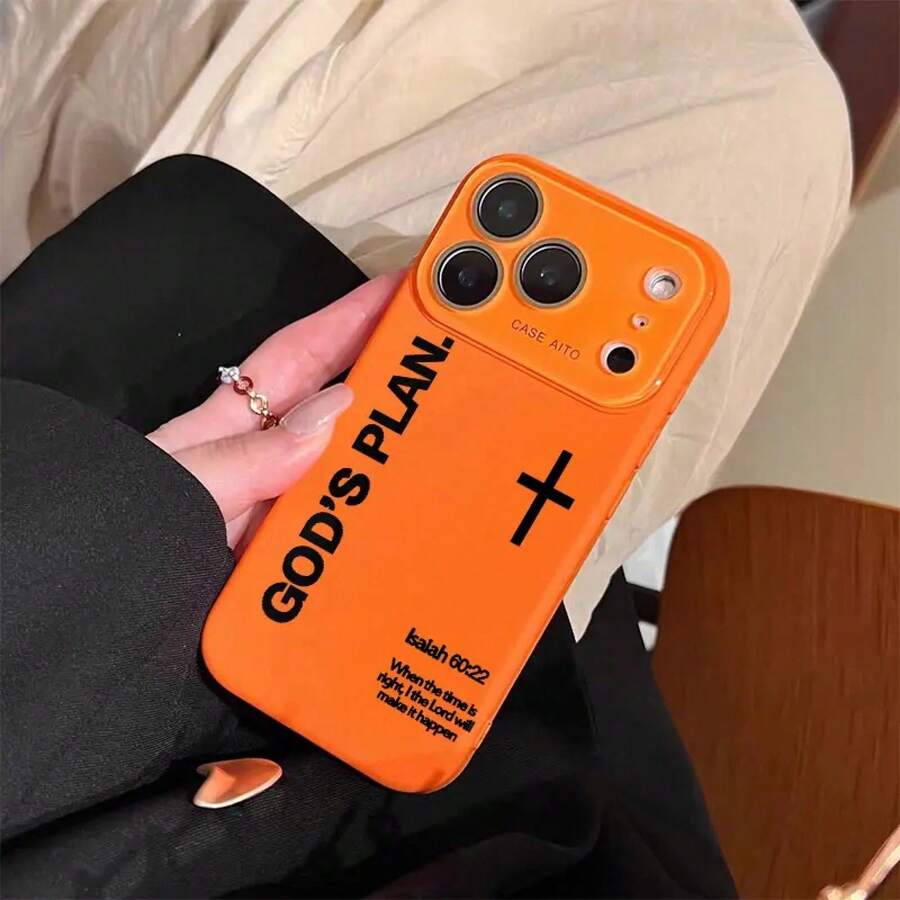 God's Plan Dopamine Ins-Style Solid Color Phone Case With Pleasant Touch And Full Lens Protection, Compatible With Apple 17 16 15 14 13 12 - DSC02M73405-orange - View 1