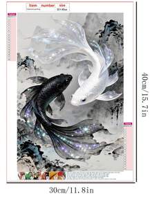 1pc Diamond Painting Kit - Black And White Goldfish Theme Diamond Art - DIY Home Decor Or Adult Gift, Round Full Drill With Tools, Exclusive For Creative Craft Enthusiasts - round diamond - View 8