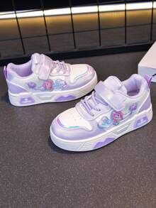 Girls' Cute Casual Lace-Up & Hook And Loop Colorblock White Sneakers - Purple - View 6