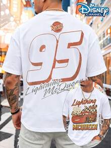 Disney Summer Men's Reversible Lightning McQueen 95 Car Graphic T-Shirt, Perfect For Movie Fans' Everyday Casual Wear - 白色 - 查看 1