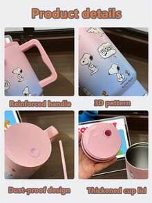 1個 Snoopy 900ML 大容量保溫杯,戶外便攜旅行保冷杯,車用杯,304不鏽鋼咖啡杯,不鏽鋼吸管水瓶 - 彩色 - 查看 8