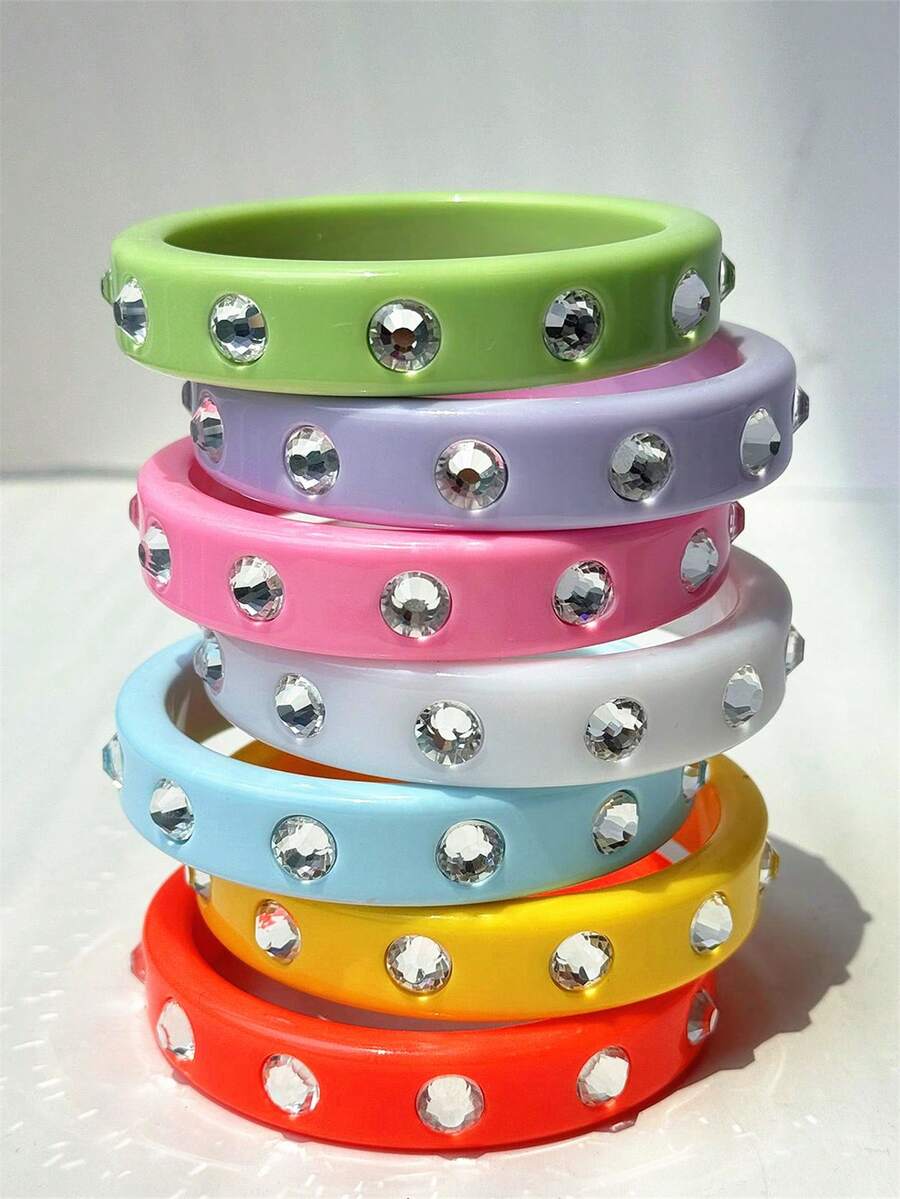 Pulsera de resina con strass de colores estilo Harajuku creativo Y2K, nuevo estilo primavera/verano, adecuada para fiestas, vacaciones, festivales de música - Multicolor - Ver 1