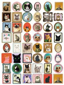 50Pcs Aesthetic Framed Oil Painting Cat Vinyl Stickers, Exquisite Vintage Texture Kitten Illustrations Decals Perfect For Diary Decoration, Album Collage & Handmade Card Making - Multicolor - View 6