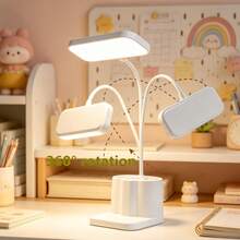 1件 LED 桌燈 附3個筆筒，USB充電式，3段可調光，護眼白光，學生學習宿舍桌用插電/充電小燈，臥室床頭閱讀筆筒燈，新款夾式，2筆筒版本 - 筆筒 - 查看 11