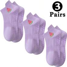 1/2/3/4/5/6 Paar rutschfeste Pilates-Socken für Damen, Yoga-Bootssocken, bequem, weich, verschleißfest, Sport-Grip-Socken mit frischem Wassermelonen-Muster Stickerei, geeignet für Pilates, Yoga, Fitness usw., ideale Geschenke für Pilates-Enthusiasten. - Violett - Übersicht 10