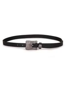 1pc Men's Vintage Carved European & American Casual Slim Belt, Black Versatile Classic Waist Belt - A - View 2