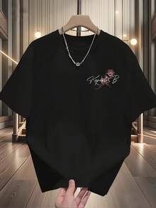 The T-Shirt Features A Gothic Rose And Lyrics Graphic With Pink Lettering. This Casual Crew Neck Short-Sleeved Summer Top Is Perfect For Everyday Wear. - 白色 - 查看 8